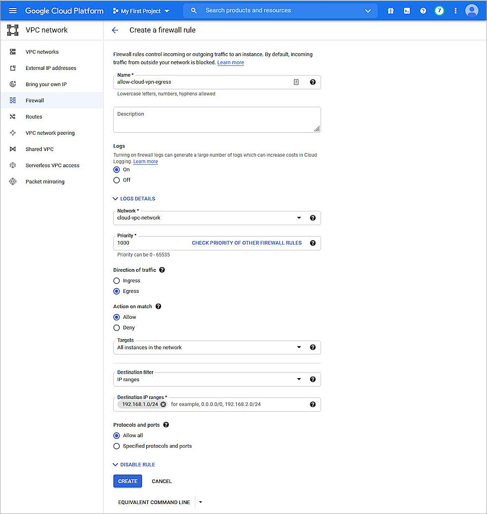 Screen shot of the firewall rules list in Google Cloud